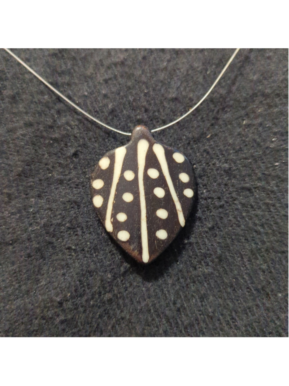 Silver Tone Black and Cream Bone Leaf Minimalist Pendant Statement Necklace